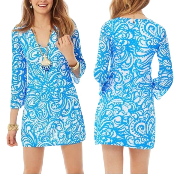 Lilly Pulitzer Dresses & Skirts - Lilly Pulitzer Jade Resort Crochet Current Affairs Tunic 3/4 Sleeve Dress Size M